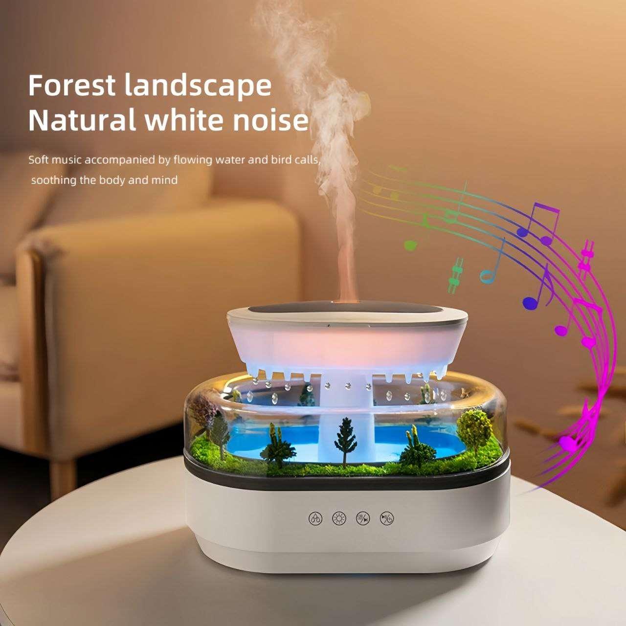 AquaGlow Diffuser with forest landscape inspired natural white noise.