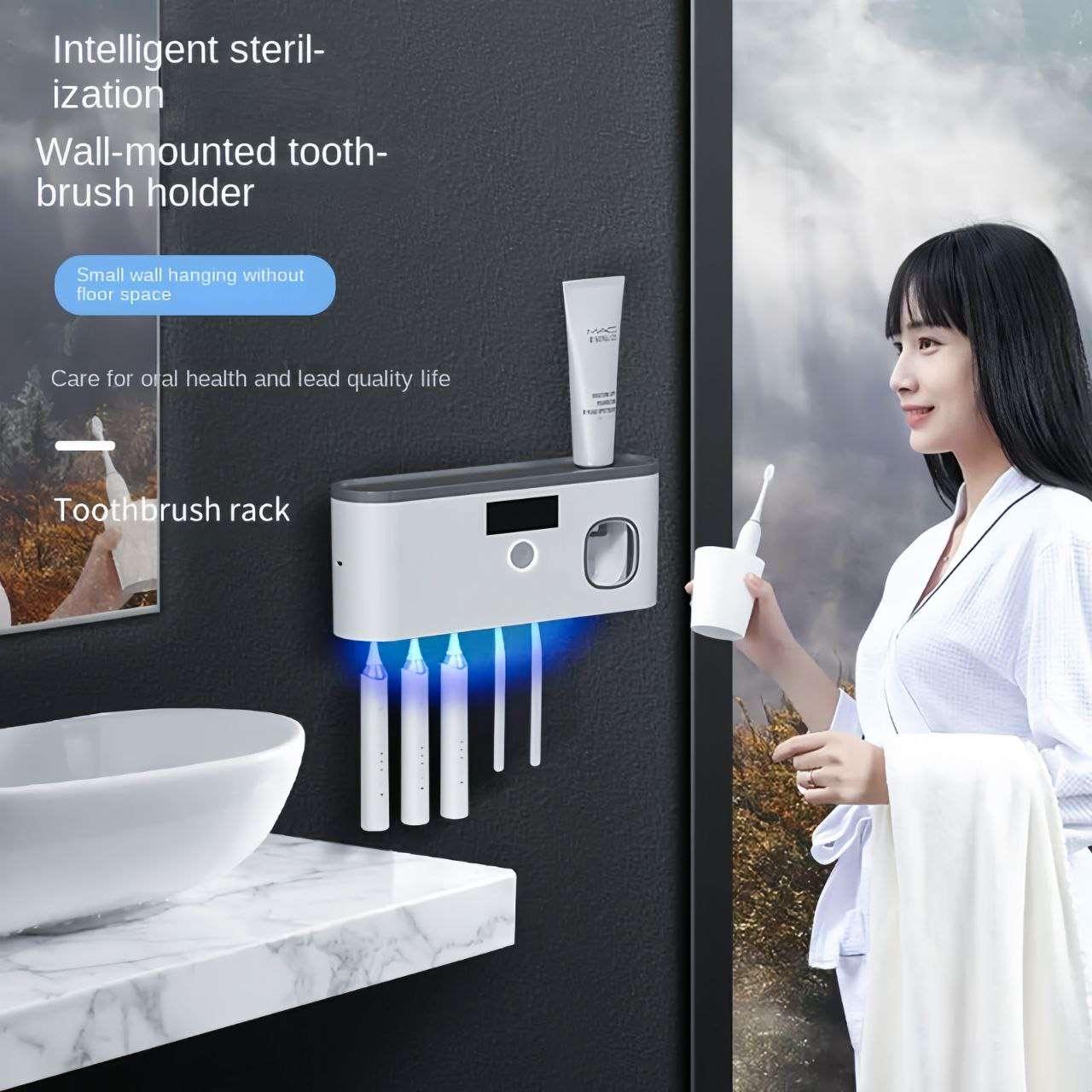 Smart UV toothbrush storage with features that enhance hygiene and cleanliness.