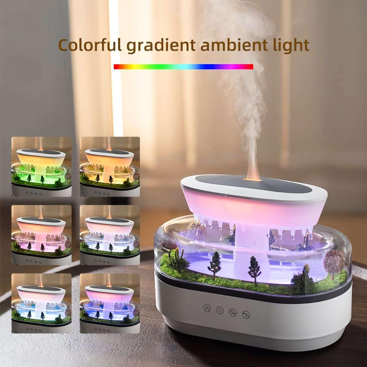 "AquaGlow Diffuser with colorful gradient ambient lighting for a calming effect