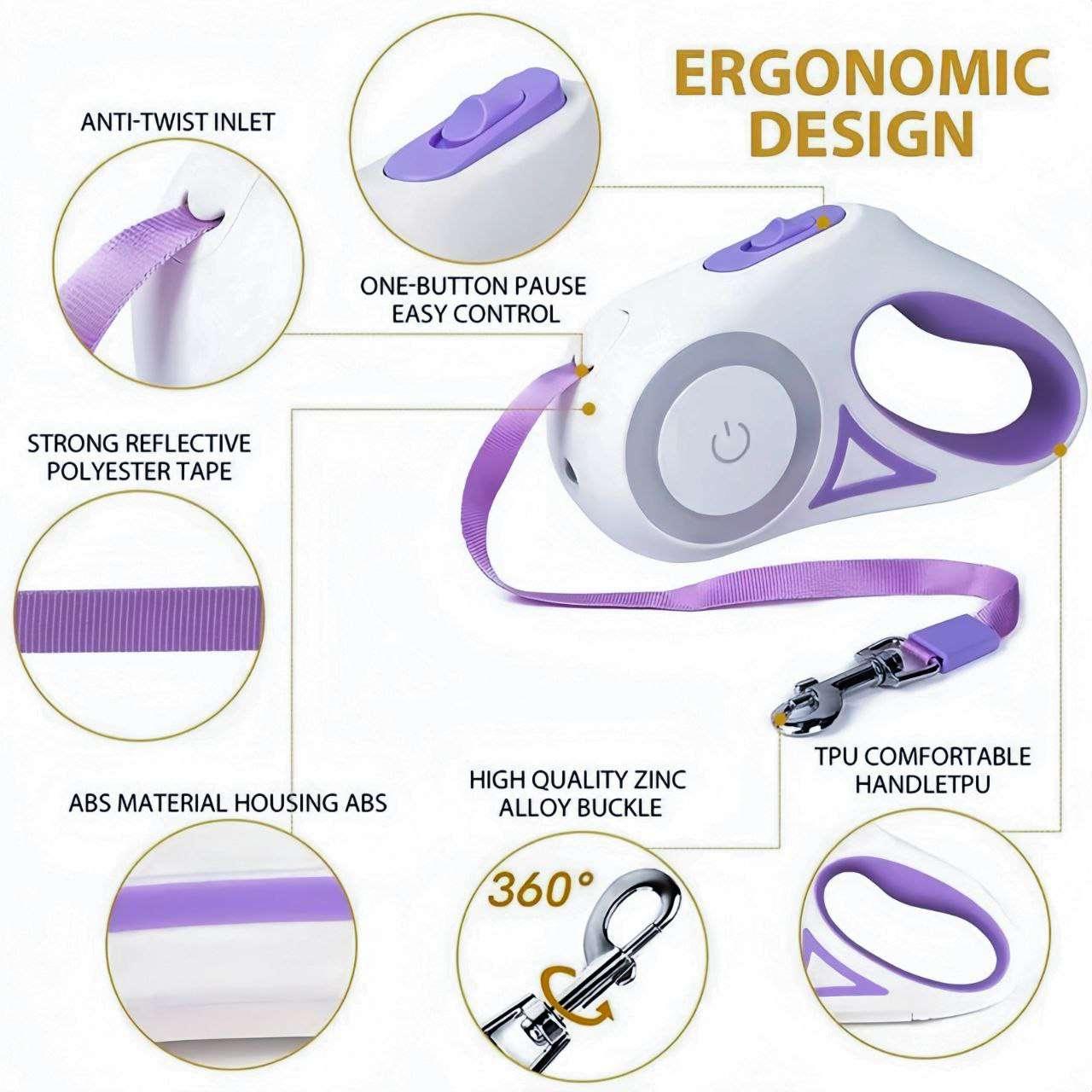 Ergonomically designed LED dog leash with soft non-slip handle for enhanced comfort during walks