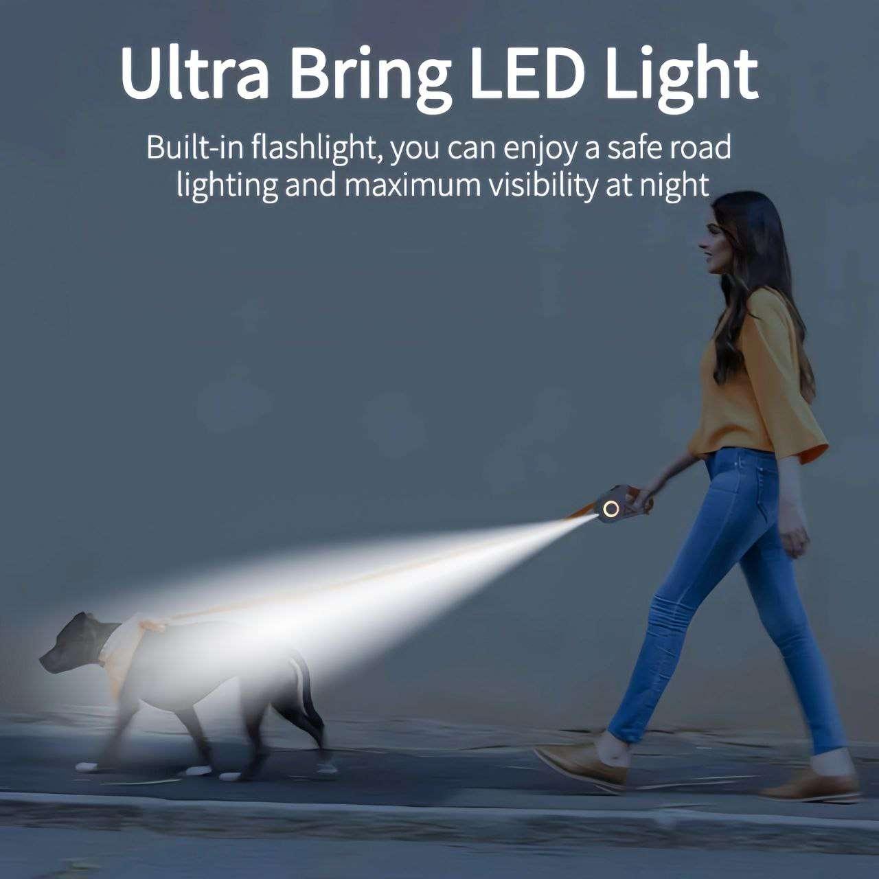 Experience safe nighttime walks with an ultra-bright LED dog leash featuring a built-in flashlight for road visibility